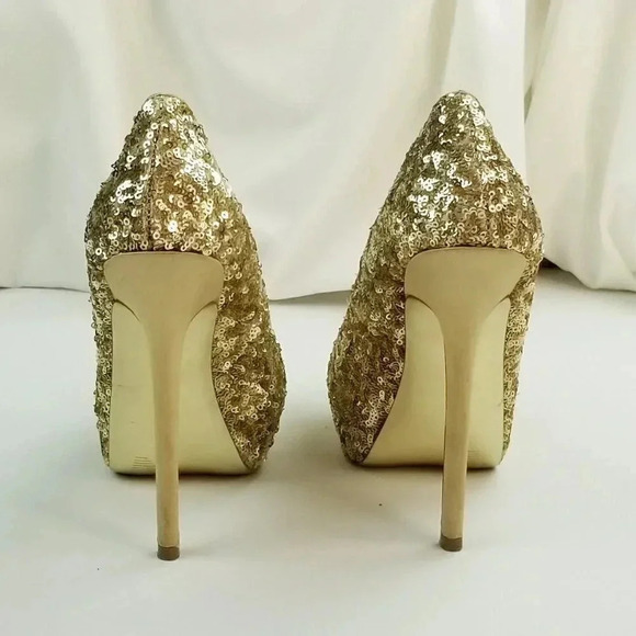 Steve Madden Size 6.5M Bitter Platform Gold Sequin Stiletto Heel Women's Pumps - Picture 11 of 12